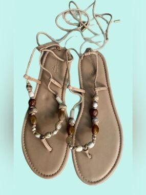 Universal Thread Neutral Beaded Lace-Up Sandals
